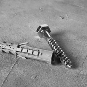 Metal screw and plastic dowel for quick installation.